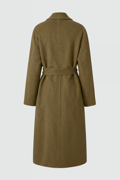 Long Belted Wrap Coat | Shawl Collar | A-Line Fit | Wool Blend