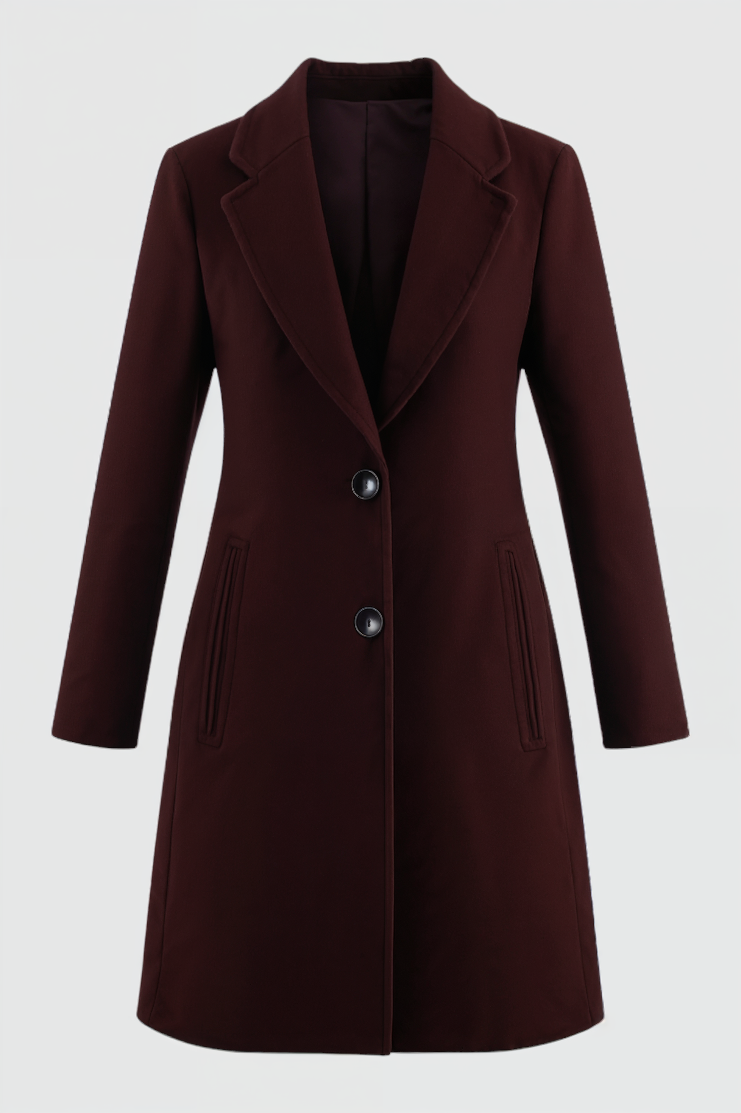 Long Notched Collar Coat | Button Front, Regular Fit, Full Length