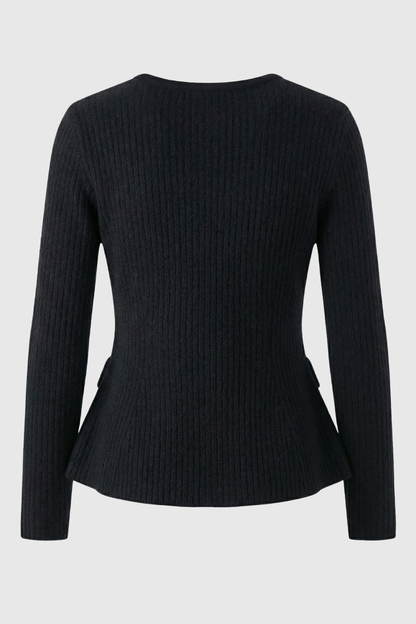 Maison Rib Knit Peplum Cardigan | V-Neck | Slim Fit | Statement Buttons