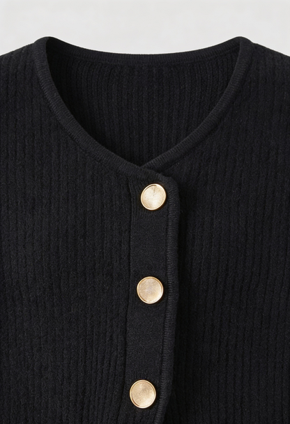 Maison Rib Knit Peplum Cardigan | V-Neck | Slim Fit | Statement Buttons