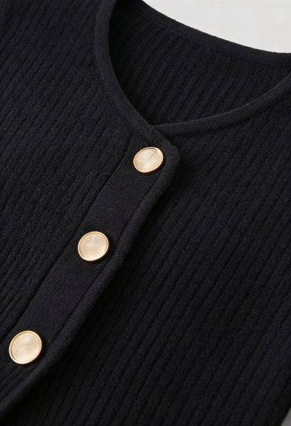 Maison Rib Knit Peplum Cardigan | V-Neck | Slim Fit | Statement Buttons