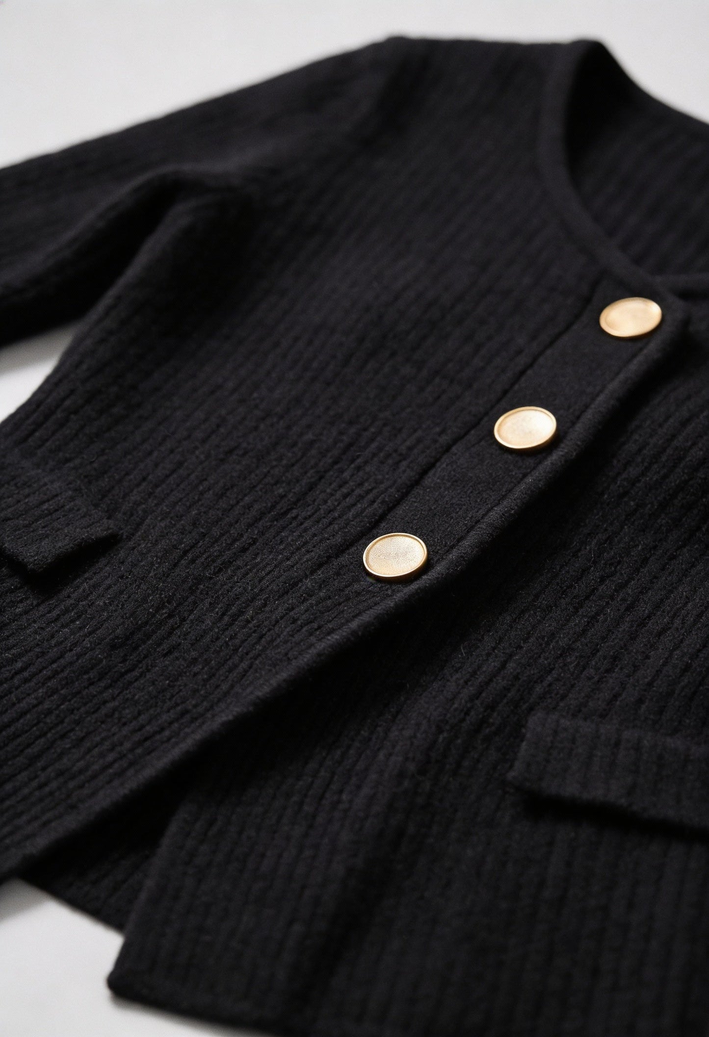 Maison Rib Knit Peplum Cardigan | V-Neck | Slim Fit | Statement Buttons