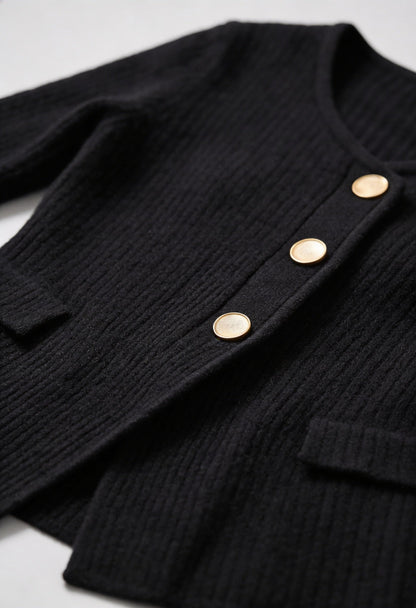 Maison Rib Knit Peplum Cardigan | V-Neck | Slim Fit | Statement Buttons