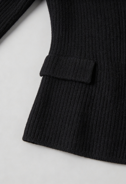 Maison Rib Knit Peplum Cardigan | V-Neck | Slim Fit | Statement Buttons