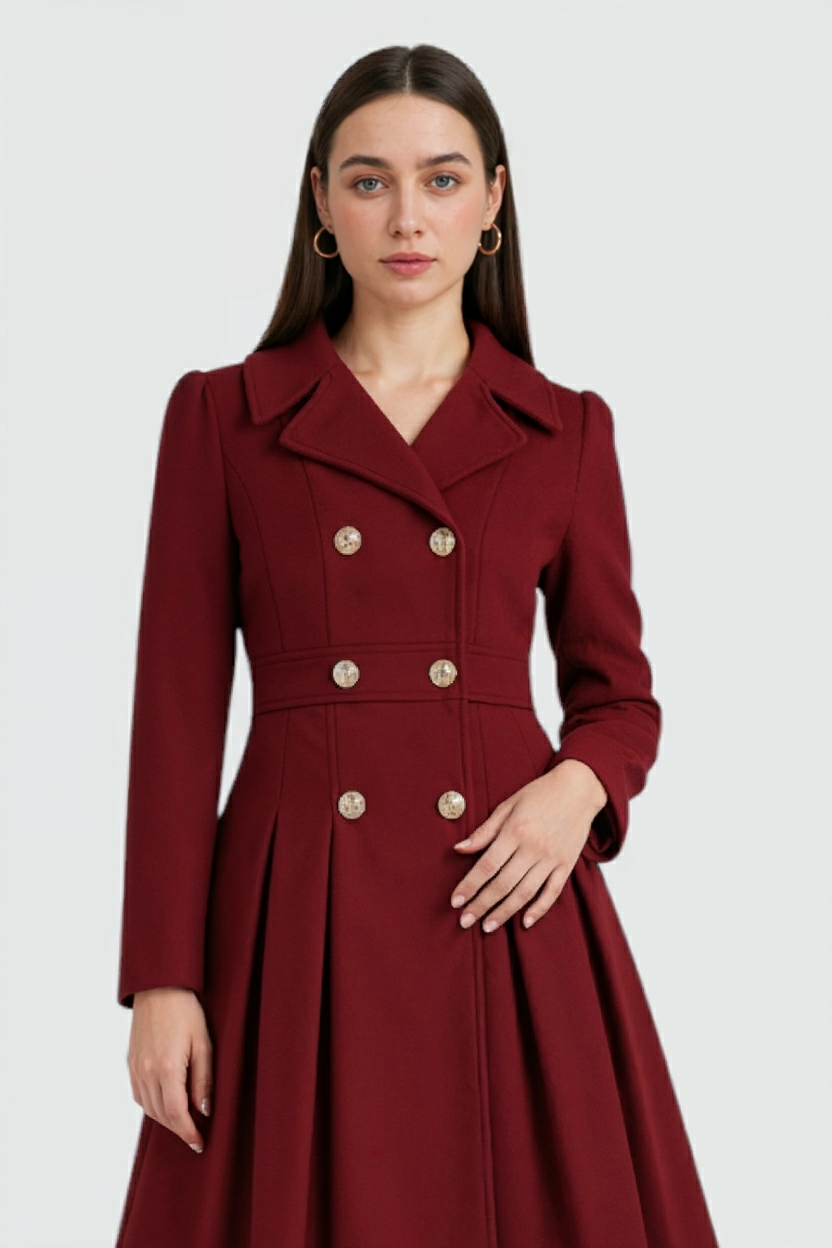 Double-Breasted Coat Dress | Flared Midi | Lined | Turn-Down Collar