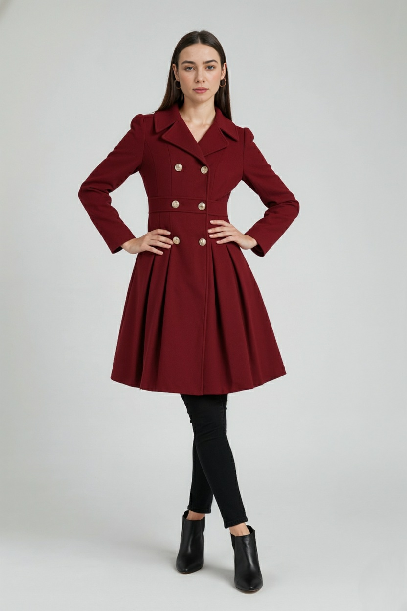 Double-Breasted Coat Dress | Flared Midi | Lined | Turn-Down Collar