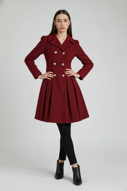 Double-Breasted Coat Dress | Flared Midi | Lined | Turn-Down Collar