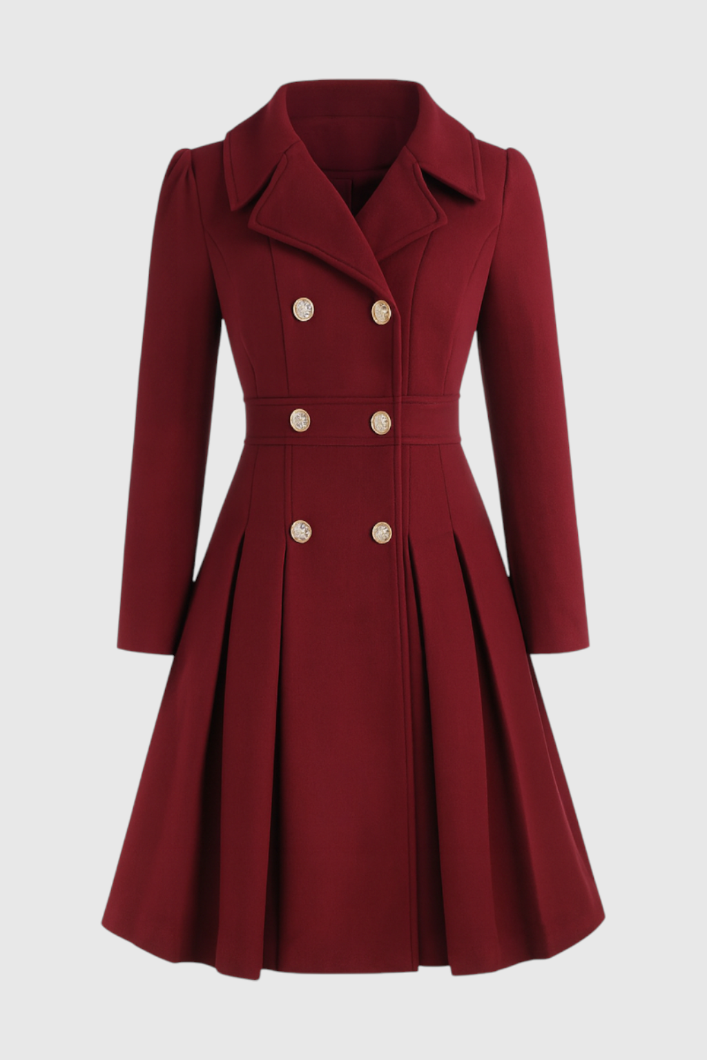 Double-Breasted Coat Dress | Flared Midi | Lined | Turn-Down Collar