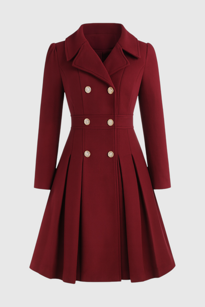 Double-Breasted Coat Dress | Flared Midi | Lined | Turn-Down Collar