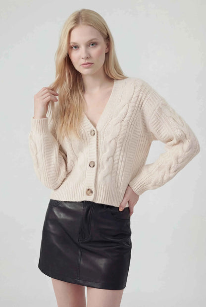Maison Textured Cable Knit V-Neck Cardigan | Button Front | Relaxed Fit