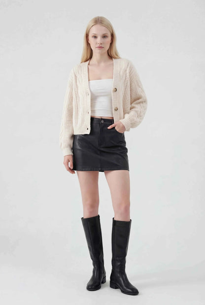 Maison Textured Cable Knit V-Neck Cardigan | Button Front | Relaxed Fit