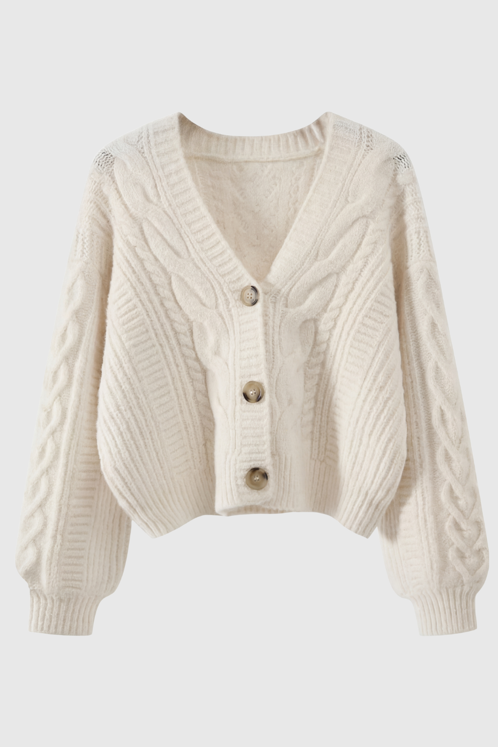 Maison Textured Cable Knit V-Neck Cardigan | Button Front | Relaxed Fit