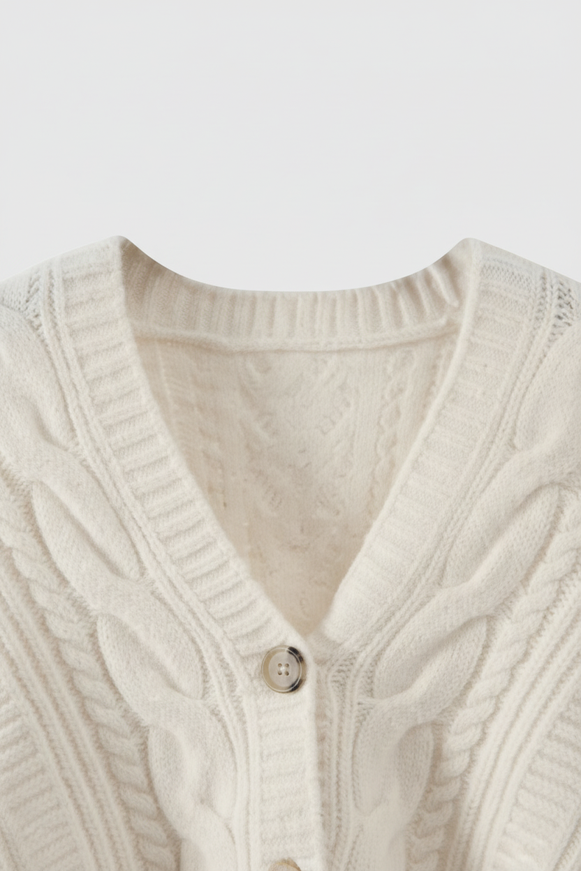 Maison Textured Cable Knit V-Neck Cardigan | Button Front | Relaxed Fit