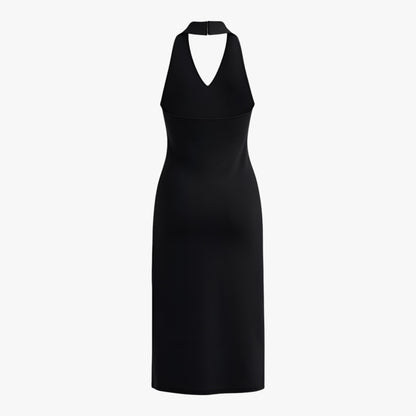 Nocturne Halter Neck Midi Dress | Open Back Sheath Slim Fit Eveningwear