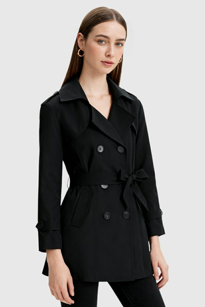 Mid Length Trench Coat | Belted Waist, Double Breasted Front, Slim Fit