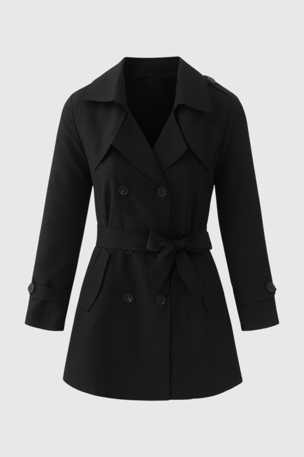 Mid Length Trench Coat | Belted Waist, Double Breasted Front, Slim Fit