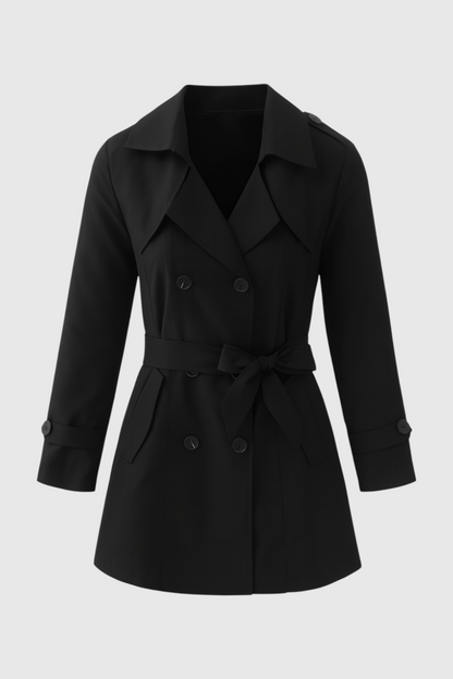 Mid Length Trench Coat | Belted Waist, Double Breasted Front, Slim Fit