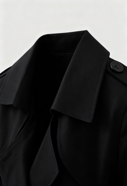 Mid Length Trench Coat | Belted Waist, Double Breasted Front, Slim Fit
