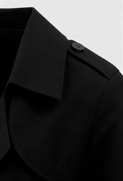 Mid Length Trench Coat | Belted Waist, Double Breasted Front, Slim Fit