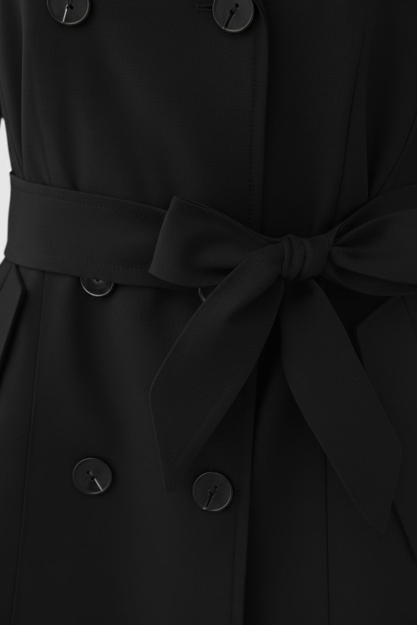 Mid Length Trench Coat | Belted Waist, Double Breasted Front, Slim Fit