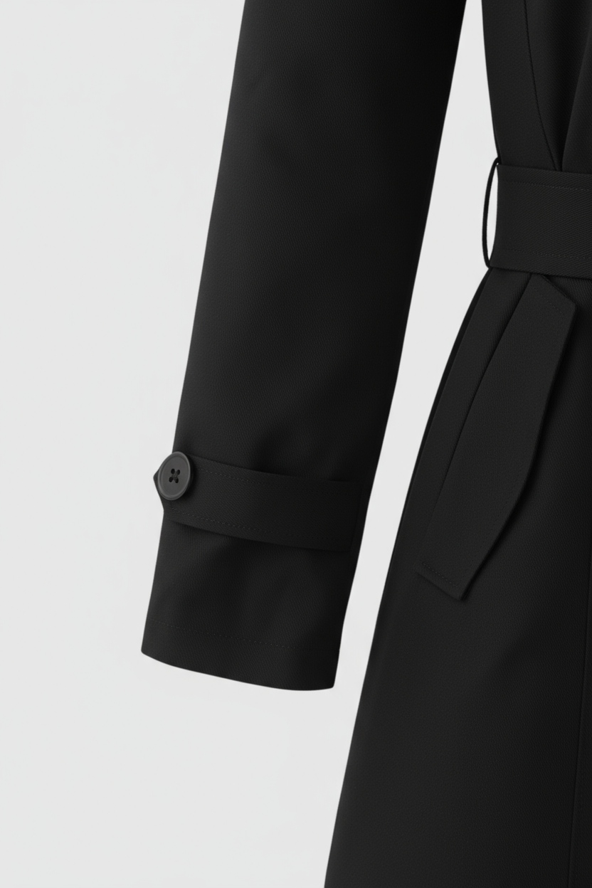 Mid Length Trench Coat | Belted Waist, Double Breasted Front, Slim Fit