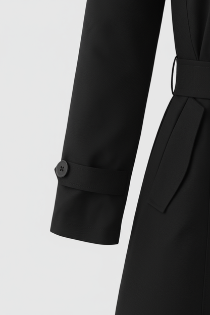 Mid Length Trench Coat | Belted Waist, Double Breasted Front, Slim Fit