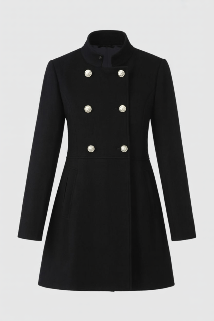 Double-Breasted Stand Collar Coat | Metal Buttons, Clean Waist, Long