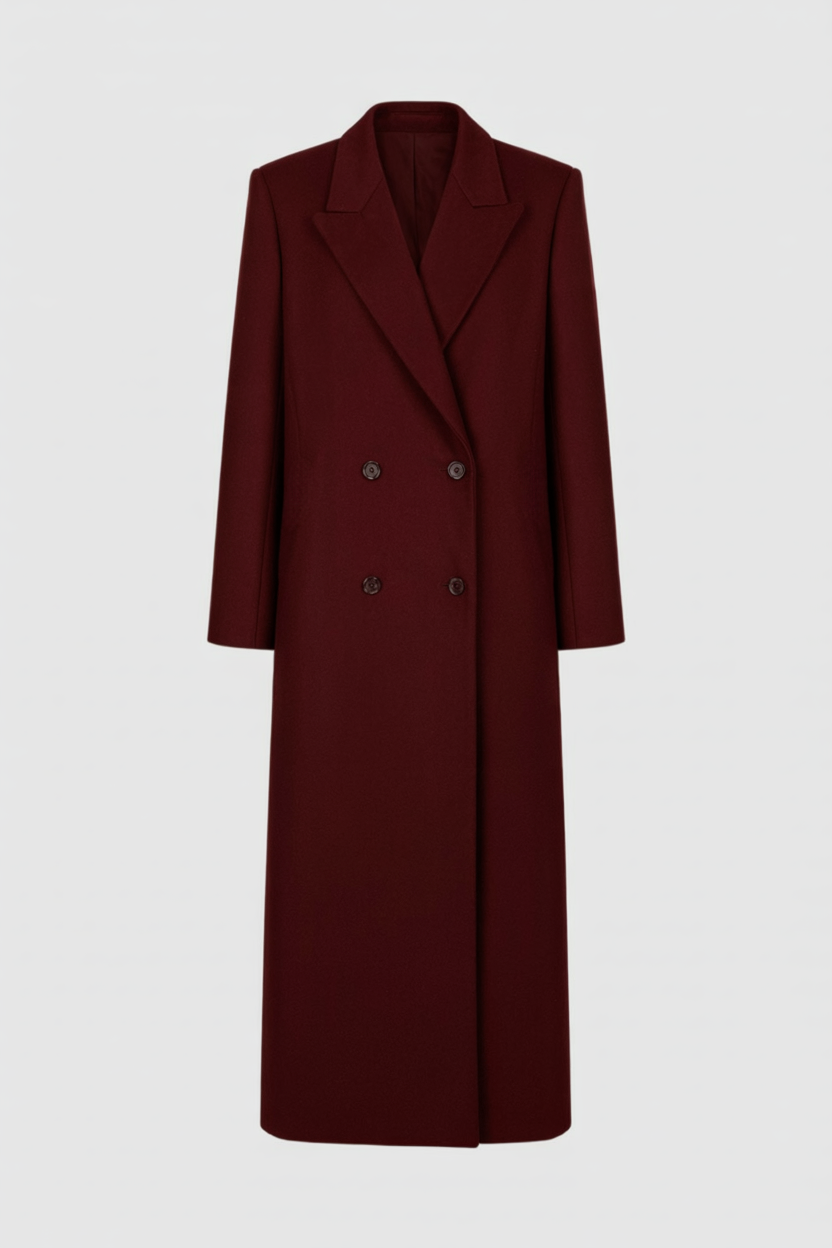 Long Double-Breasted Overcoat | Turn-Down Collar | Three-Quarter Sleeve