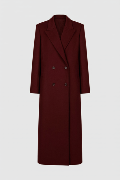 Long Double-Breasted Overcoat | Turn-Down Collar | Three-Quarter Sleeve