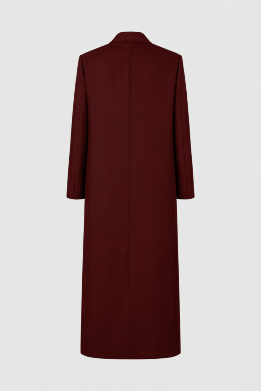 Long Double-Breasted Overcoat | Turn-Down Collar | Three-Quarter Sleeve