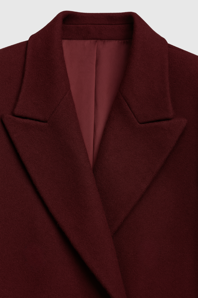Long Double-Breasted Overcoat | Turn-Down Collar | Three-Quarter Sleeve