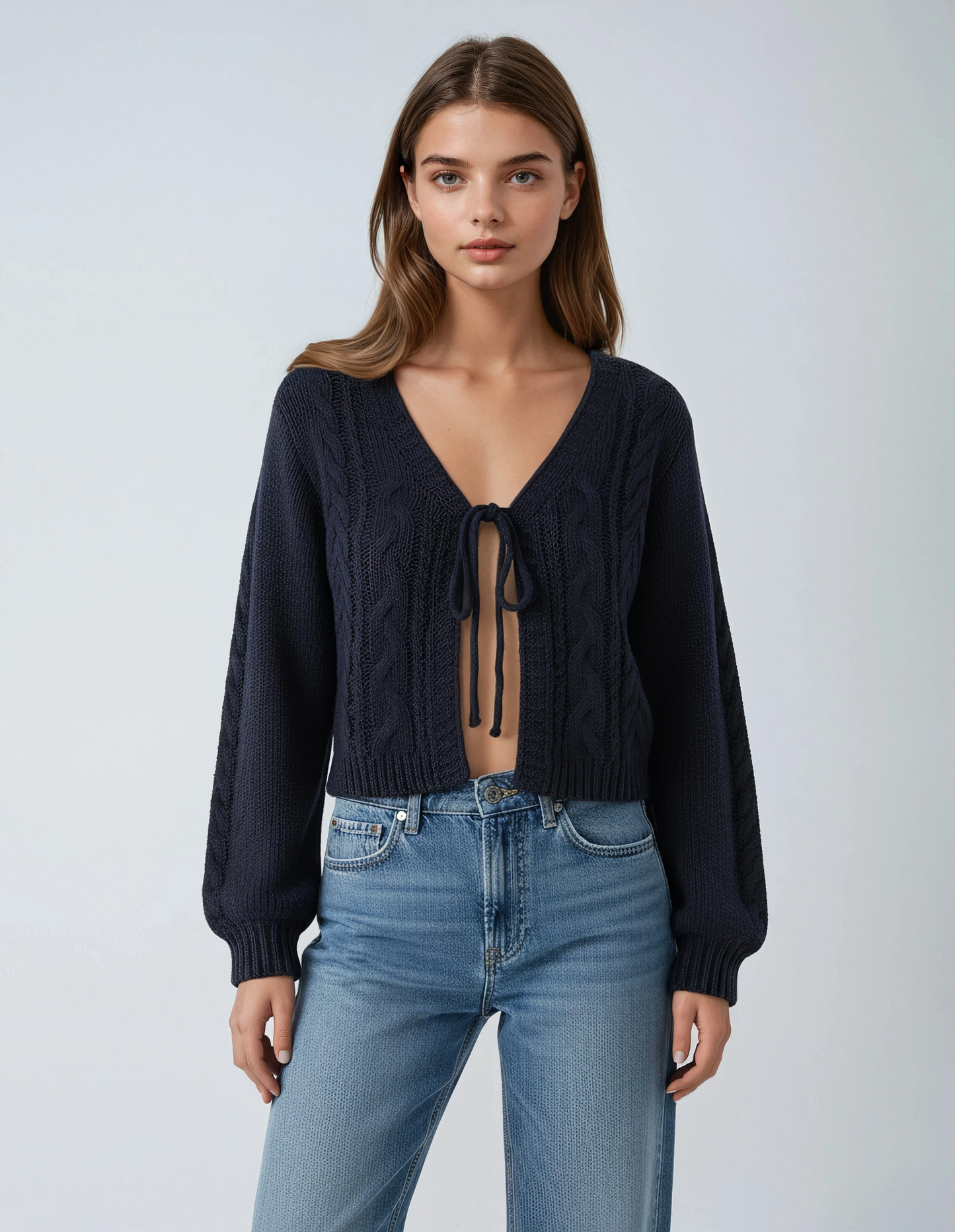 Deep V-neck Navy Blue Cardigan