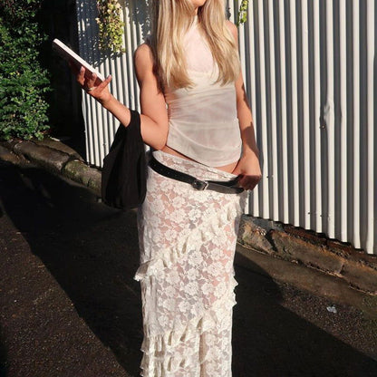Design Lace Stitching Skirt See through Dress