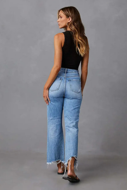 Frayed Hem Flare Jeans