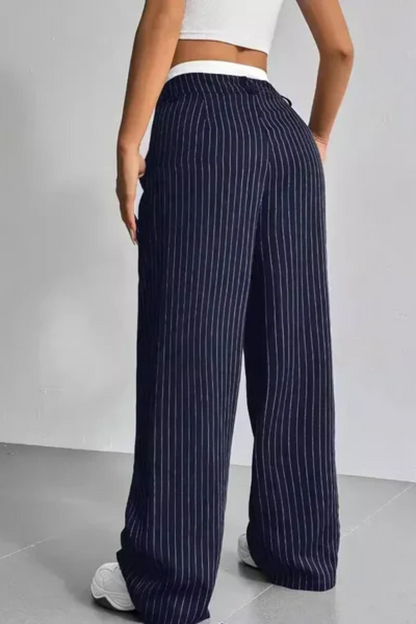 Striped Pockets Wide Leg Pants