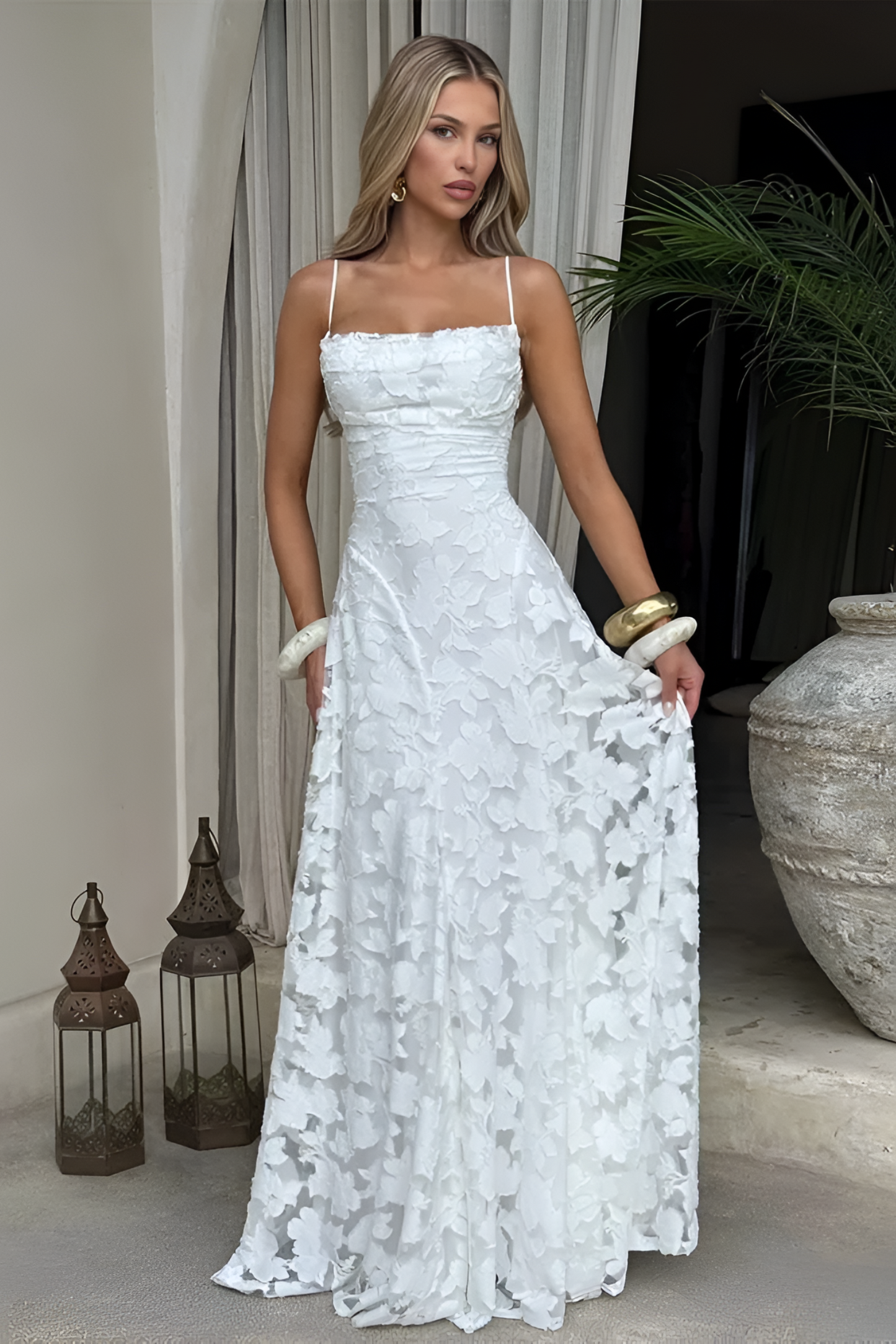Floral Lace Spaghetti Strap Maxi Dress