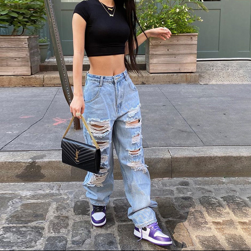 Julia Fashion - Distressed women's Ripped Denim jeans