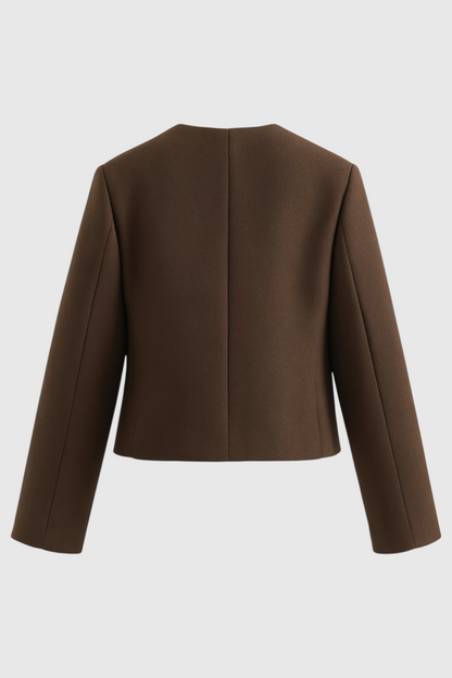 Cropped Button Jacket | Round Neck, Pocket Flaps, Regular Fit