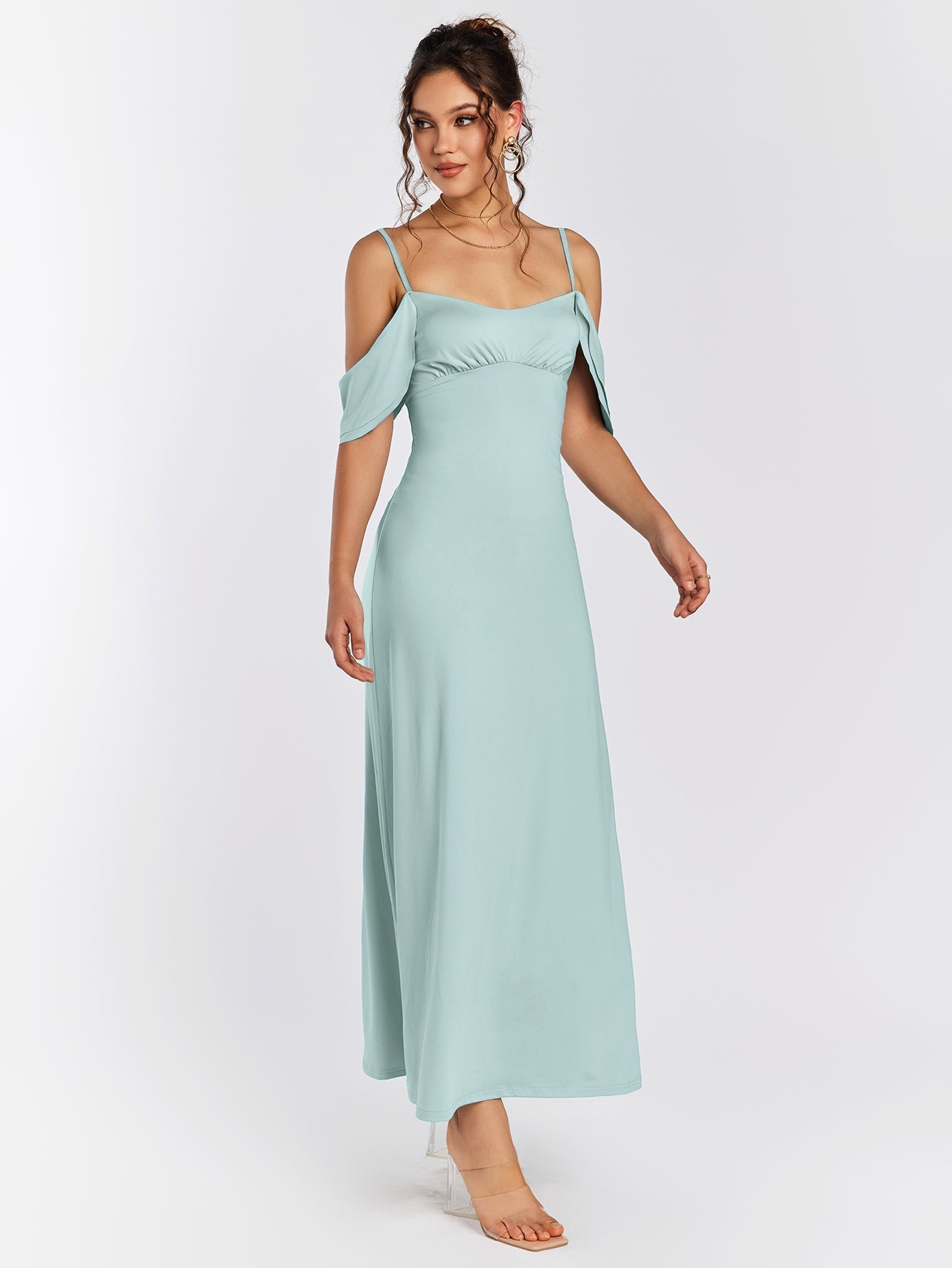 Draped Sleeve Ruched Bust Bodycon Dress