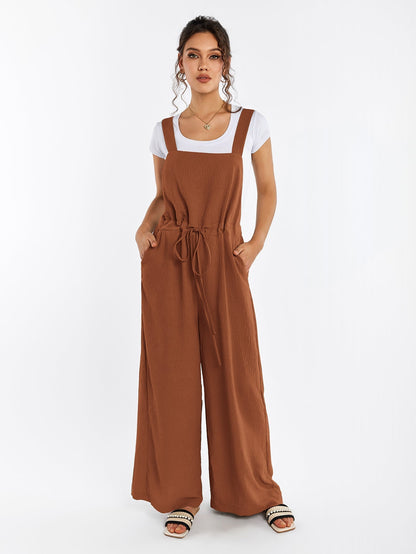 Drawstring Adjustable Button Back Pocket Jumpsuit