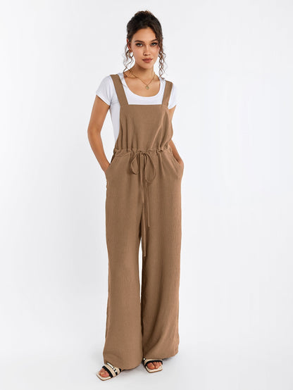 Drawstring Adjustable Button Back Pocket Jumpsuit