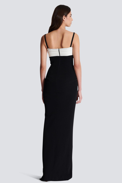 Contrast Color Button High Split Maxi Dress