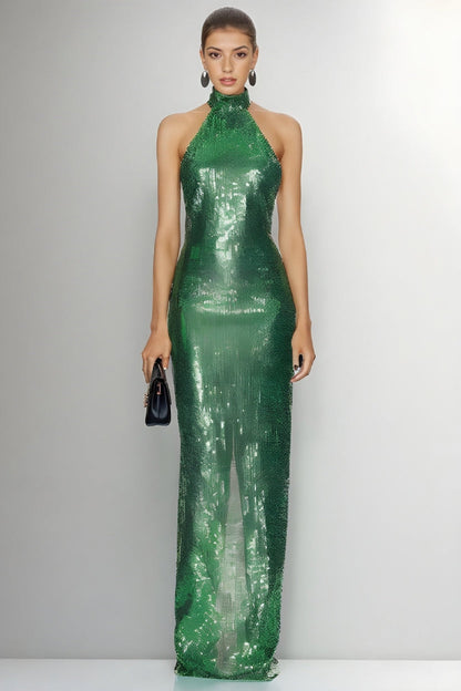 Halter Neck Sequin Sleeveless Backless Party Dress