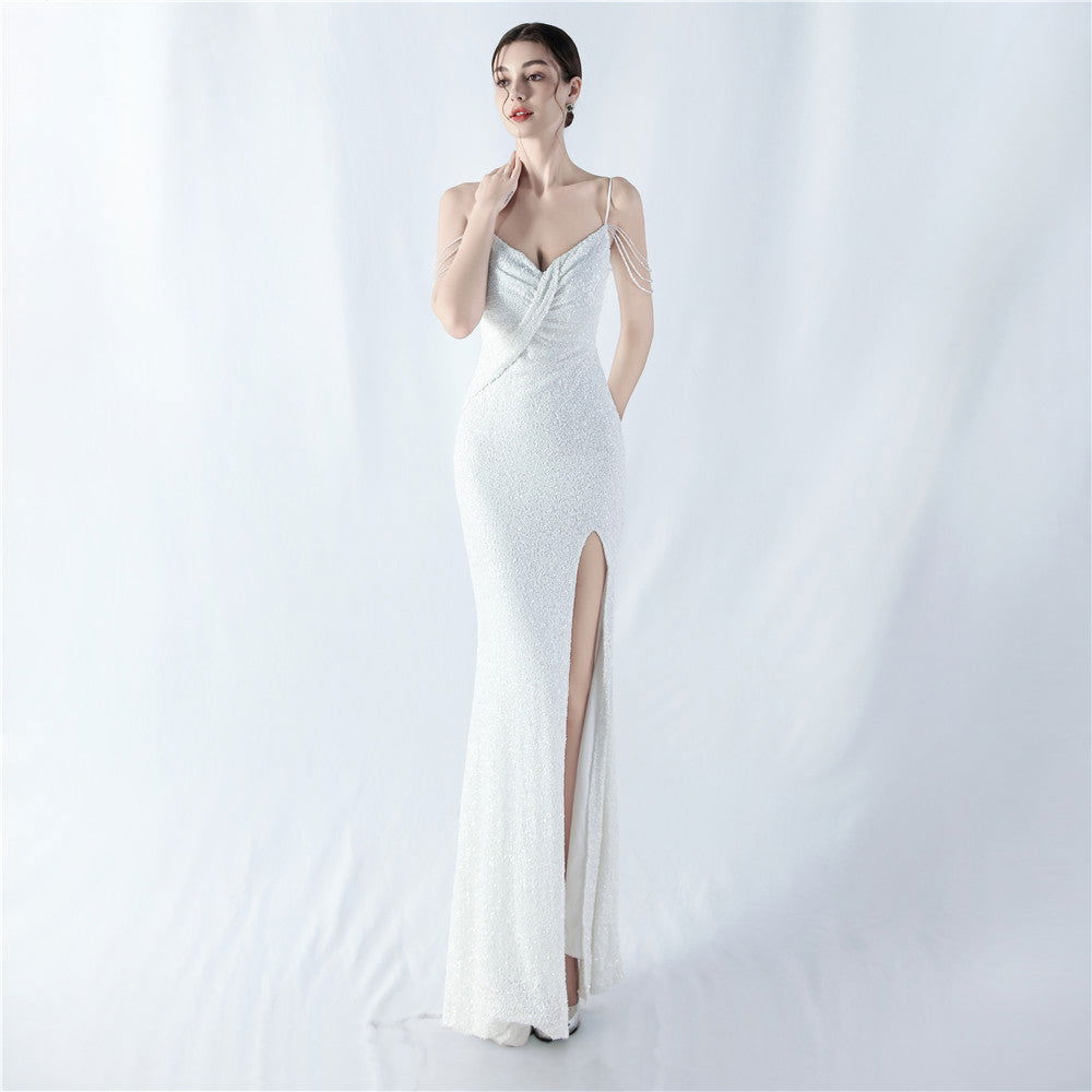 Dress Encryption Sequin Craft Beaded Sling High Fork Evening Dress