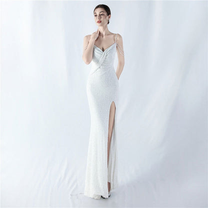Dress Encryption Sequin Craft Beaded Sling High Fork Evening Dress