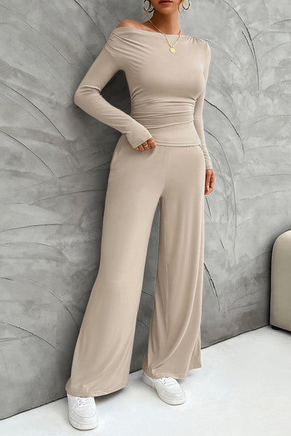 Drop Shoulder Tops Wide Leg Pants Set