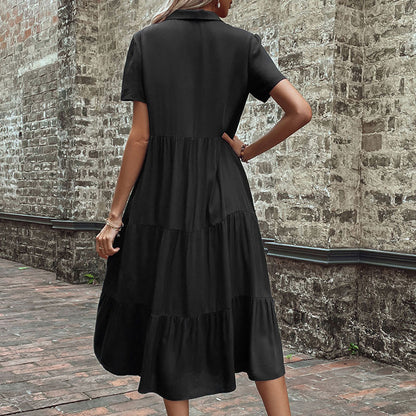 Black Vintage French V-Neck Maxi Dress for Women