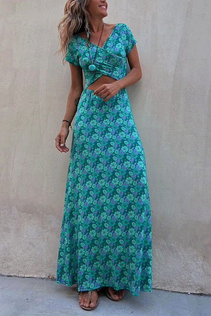 One Dress Two Ways Short Sleeve Floral Printed Maxi Dress