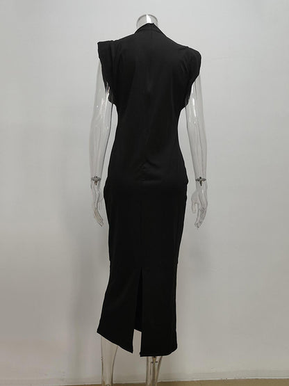 Plus Size Skinny Solid Color Zipper Mock Neck Midi Dresses