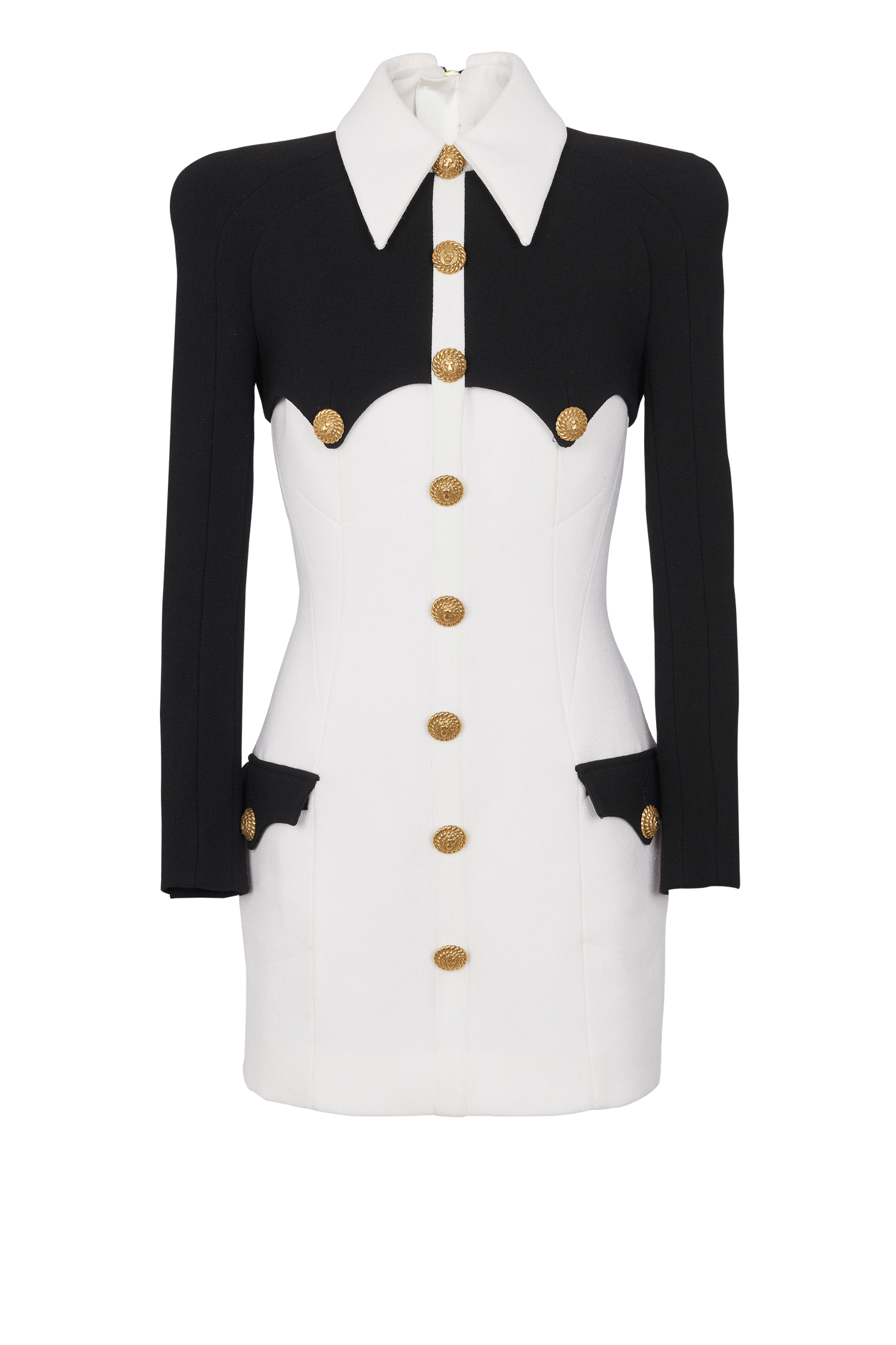Contrast Color Metal Button Long Sleeve Mini Dress